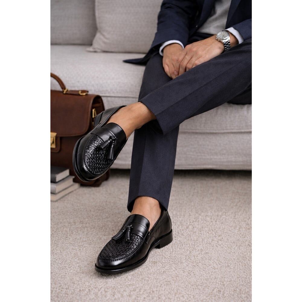 Bass Weejuns Tassel Loafers Mens 8M Black Leather Woven Dress Shoes Size 8 Mens